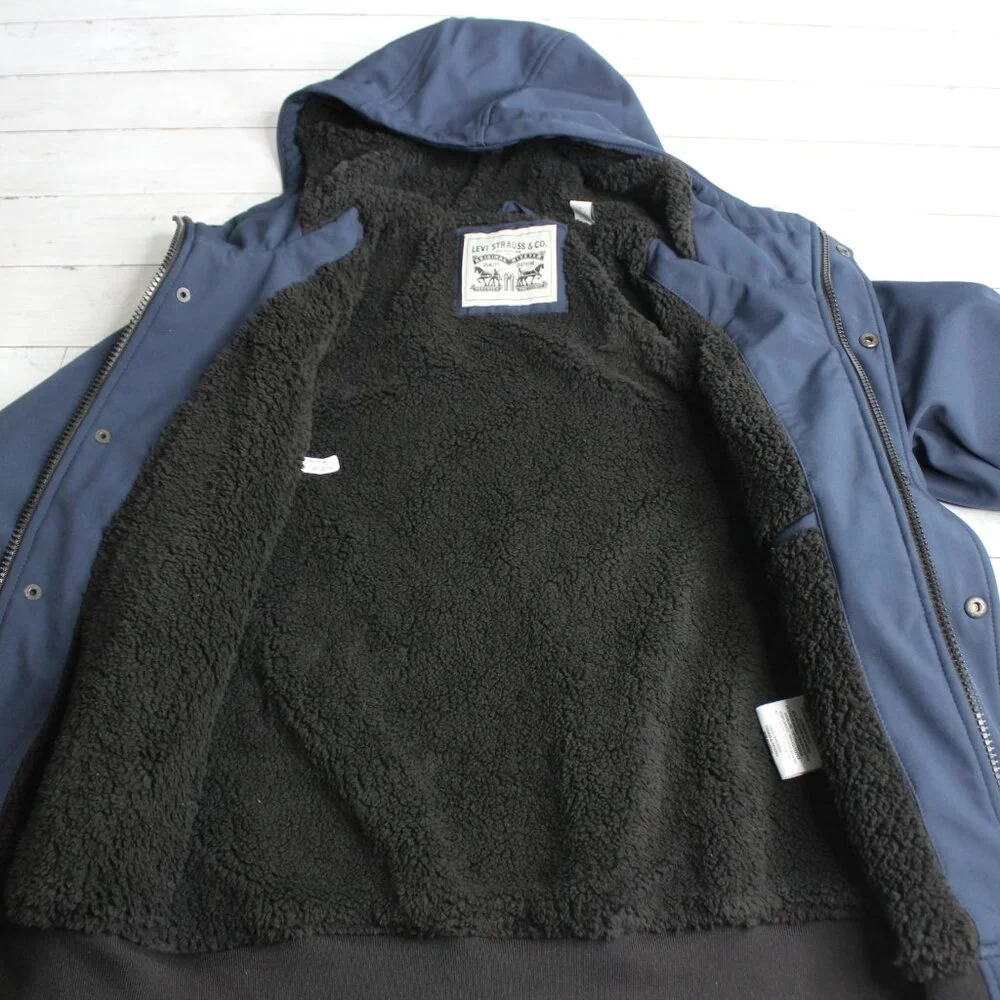 Levi Strauss Men's Winter Coat Size S Navy Blue Sherpa Lined Jacket